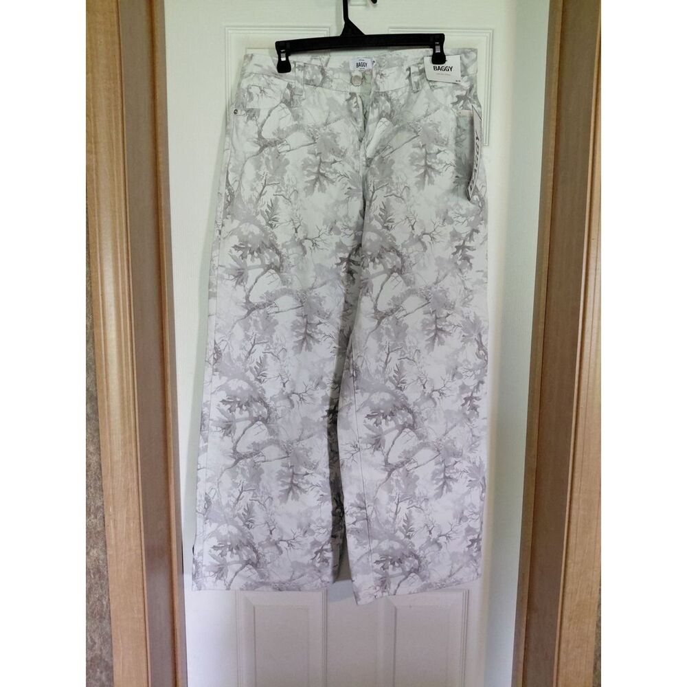 Refuge Low Rise Baggy Women M Gray Floral Print Casual Wide Leg Pants